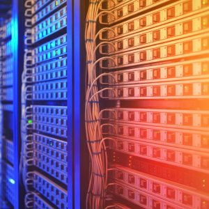 Photo of a closeup data storage board in a data centre.