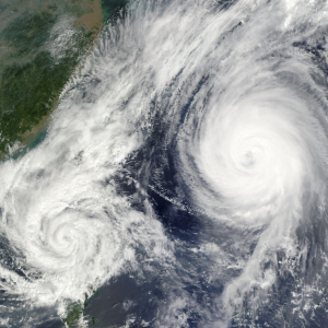 Changing weather arial Image of weather cyclones.
